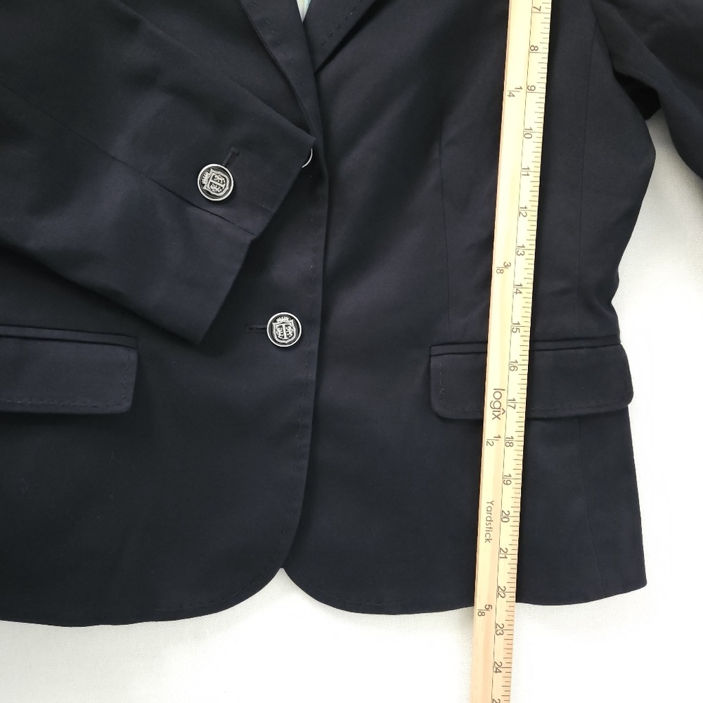 Talbots 10 Black Cotton Stretch Blazer 3/4 Sleeve Logo Buttons Professional - Picture 10 of 10